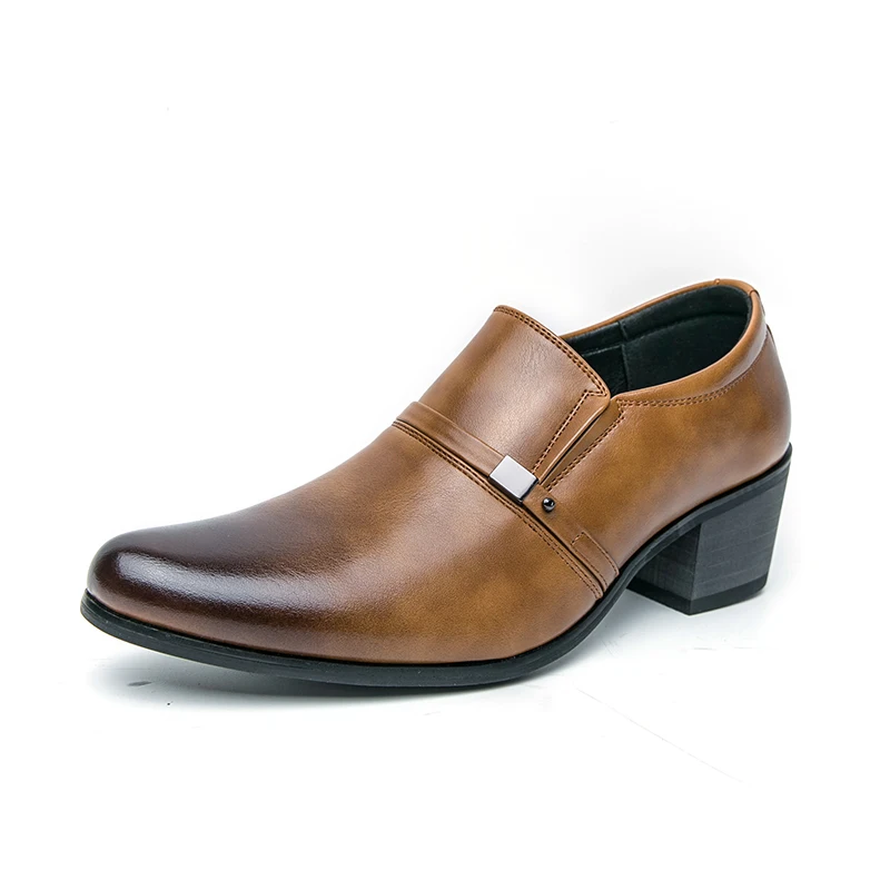 Sharp pointed leather shoes for business, height increasing, formal attire, wedding, high heels, men's etiquette shoes