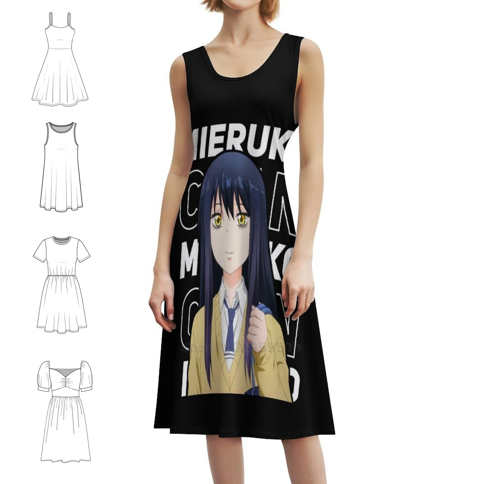 فستان Mieruko Chan البوهيمي العتيق بأكمام منتفخة أو خيارات بدون أكمام للنساء فستان أنيمي Mieruko Chan Manga Mieruko Chan #1