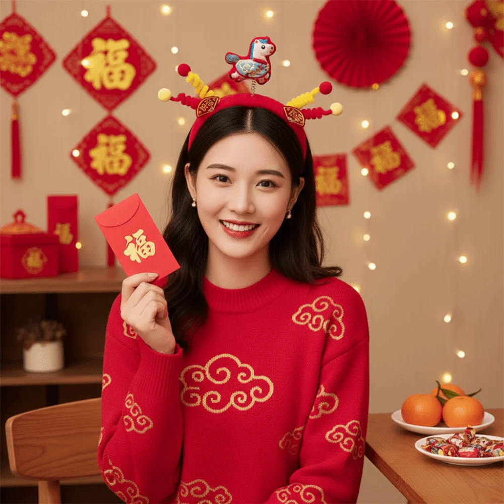 

Cute Cartoon New Year Headband Lucky Cat Horse Horse Hairband Lion Dance Headwear Horse Headband Women