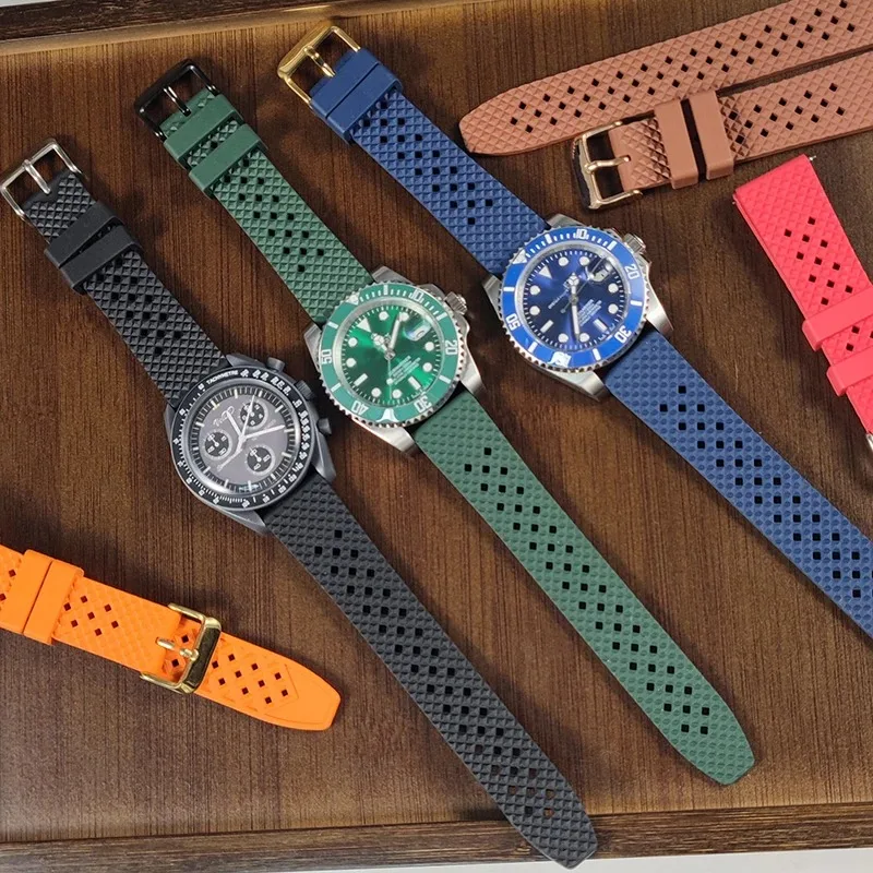 Cinturino per orologio in gomma Tropic FKM a nido d'ape di alta qualità 20mm 22mm Cinturini per orologi in gomma fluorurata FKM traspirante a sgancio rapido