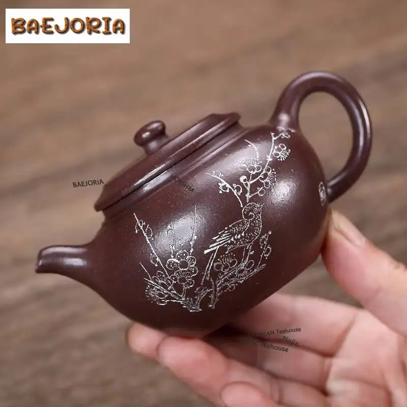 160ml Classic Yixing Purple Clay Teapots Handmade Persimmon Round Pot Raw Ore Purple Mud Kettle With Filter Zisha Tea Set Cafes