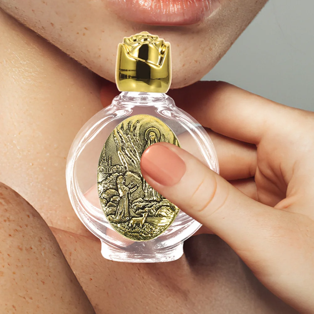 

2Pcs Embossed Glass Holy Water Bottles Small Portable Containers Refillable Water Bottles for Church Home Blessing