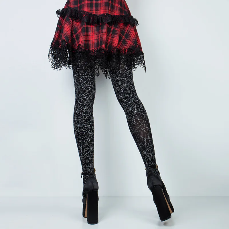 Personality Goth Style Spiderweb Print Ladies Pantyhose Punk Rock Halloween Party Dress Up Hottie Fashion Black Tights