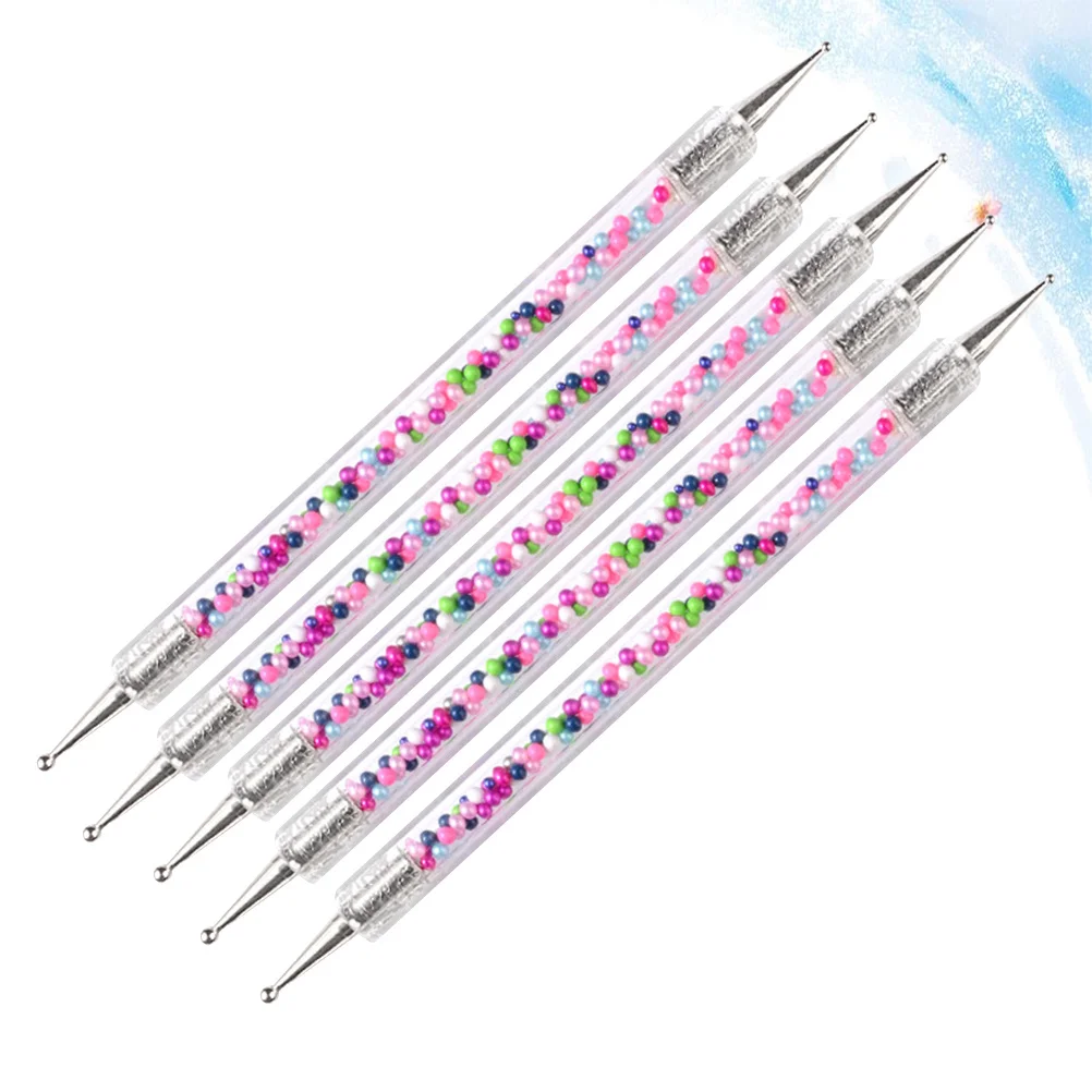 5 pçs cabeça dupla strass selecionador caneta alça longa ferramenta da arte do prego durável leve pintura do prego suprimentos acessório para mulher