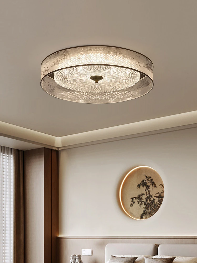 Vintage Embroidered Fabric Ceiling Light Classic Palace Style With Acrylic Shade High Light Transmission For Bedroom Balcony