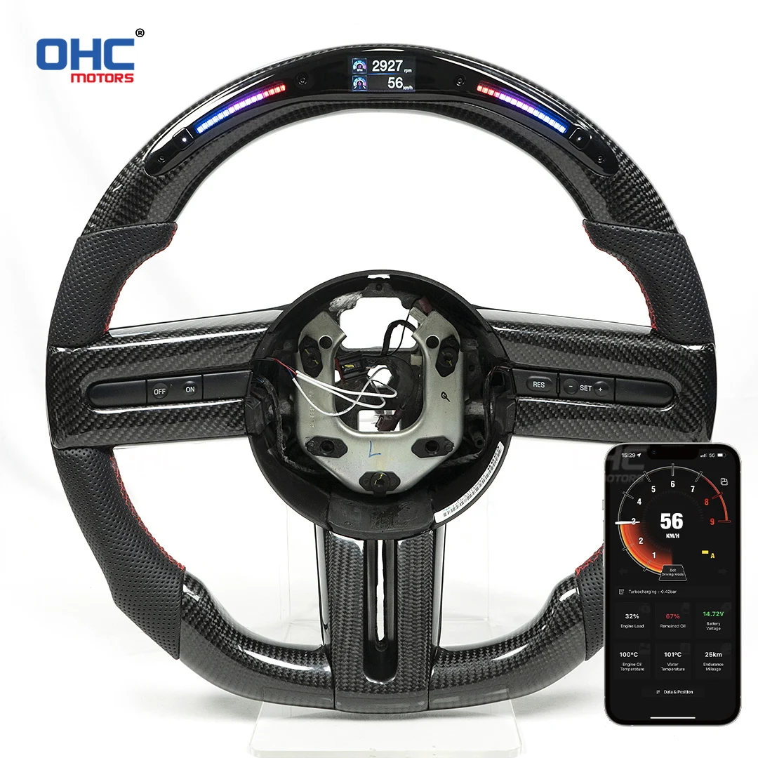 

OHC Motors Custom 100% настоящее углеродное волокно RPM Data Light Up Светодиодный гоночный руль, совместимый для Ford Mustang 2005-2009 гг.