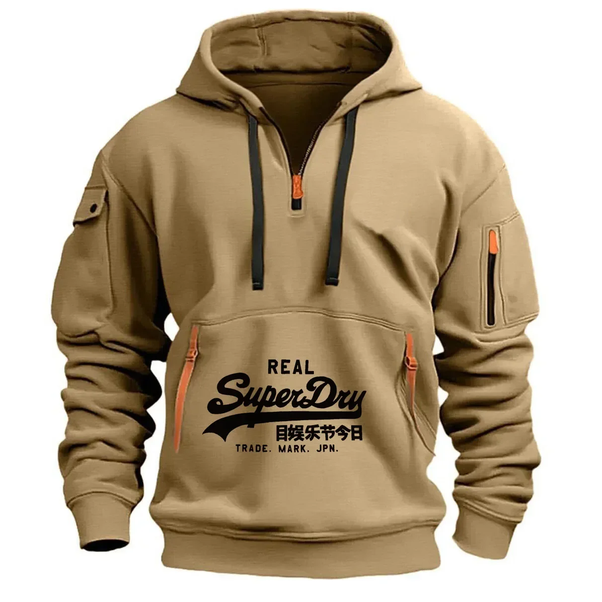 

2025 New fashion men's multi-pocket sweatshirt, autumn and winter casual sport top, street warm and fashionable pullover hoodie