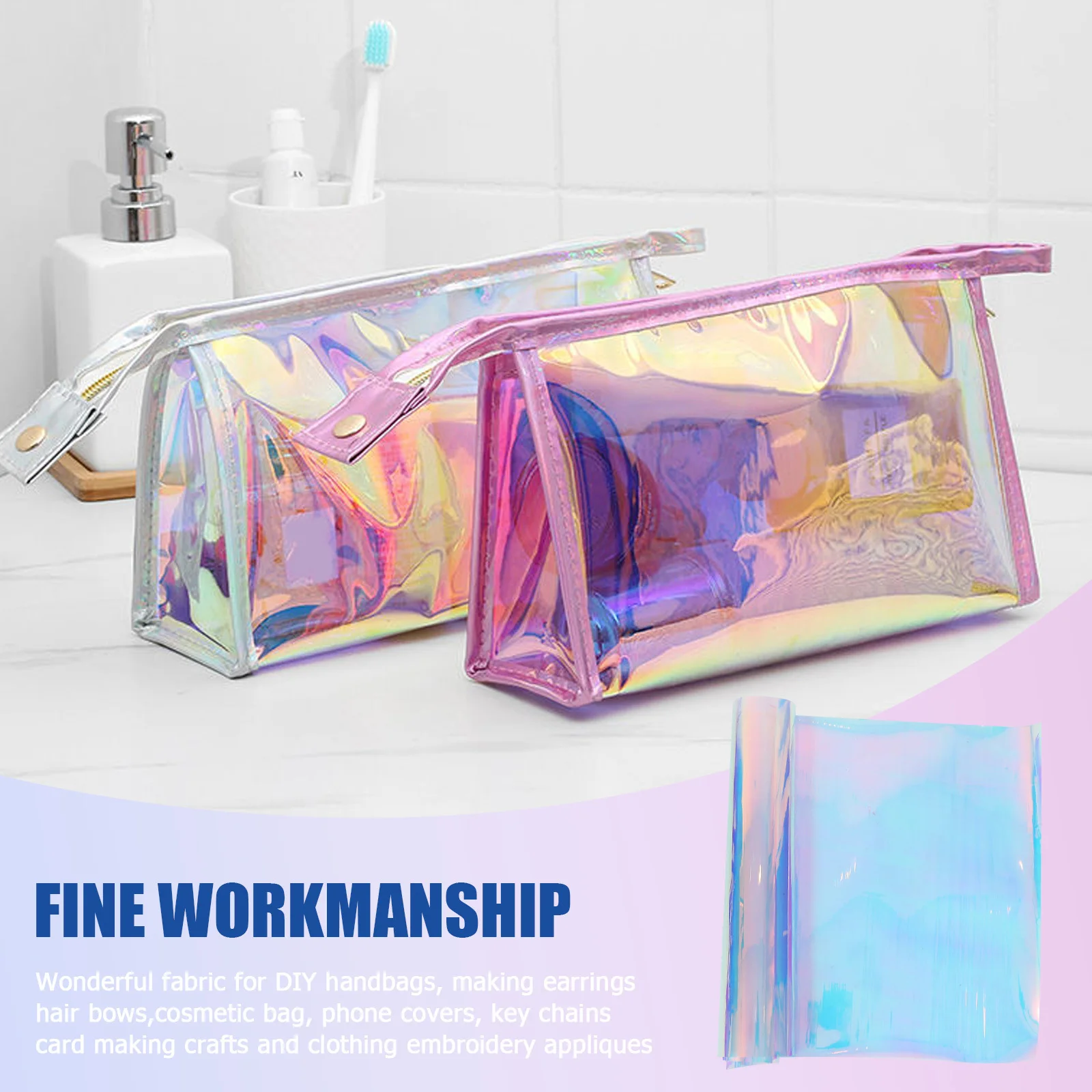 

1 Roll Rainbow Film Fabric 50Cmx100Cm Transparent Iridescent Pvc Sheet For Diy Bag Making Craft Sewing Material Glossy