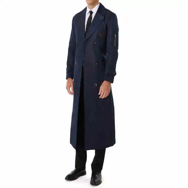 Men's Double Breasted Design Knee Length Trench Coat Men Trendy Spring Autumn Overcoat Extra Long England Style Windbreaker