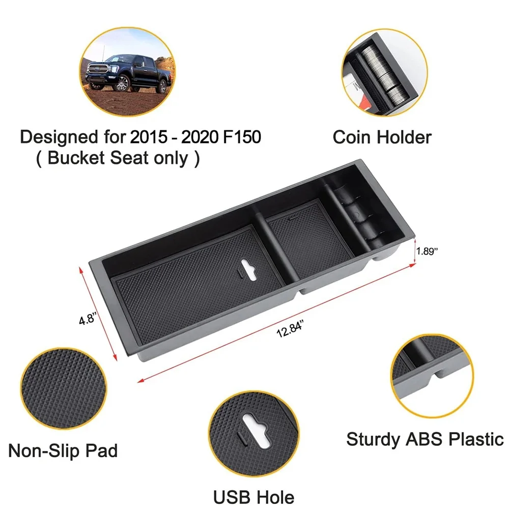 Center Console Armrest Insert Organizer Tray Pallet Storage Box Container for Ford F150 2015-2020, Ford F250 F350 2017-2022 Supe