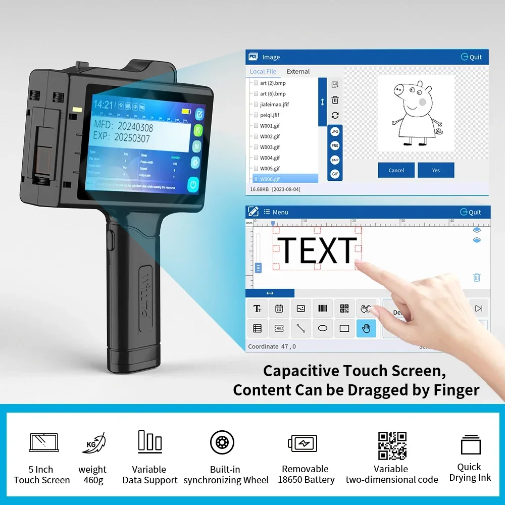 Willita Handheld Inkjet Printer Portable Label Printer 5 Inch Touch Screen 600DPI HD Print Head for QR Code Barcode Date Logo