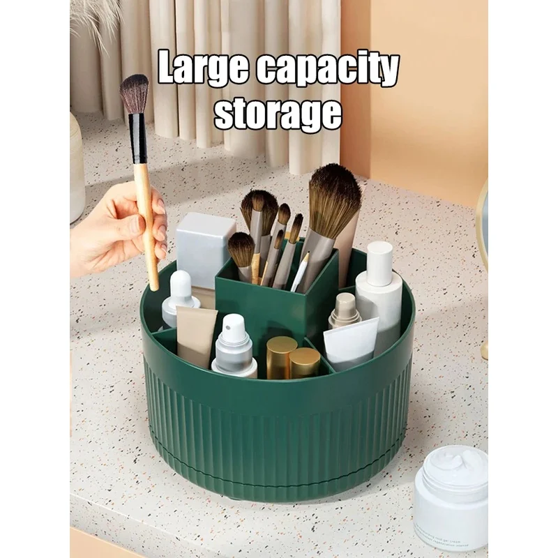 Organizador giratorio de 360 grados para guardar productos de maquillaje, con espacio para brochas, lápices de labios, sombras de ojos y otros artículos, ideal como estante de escritorio para tocadores.