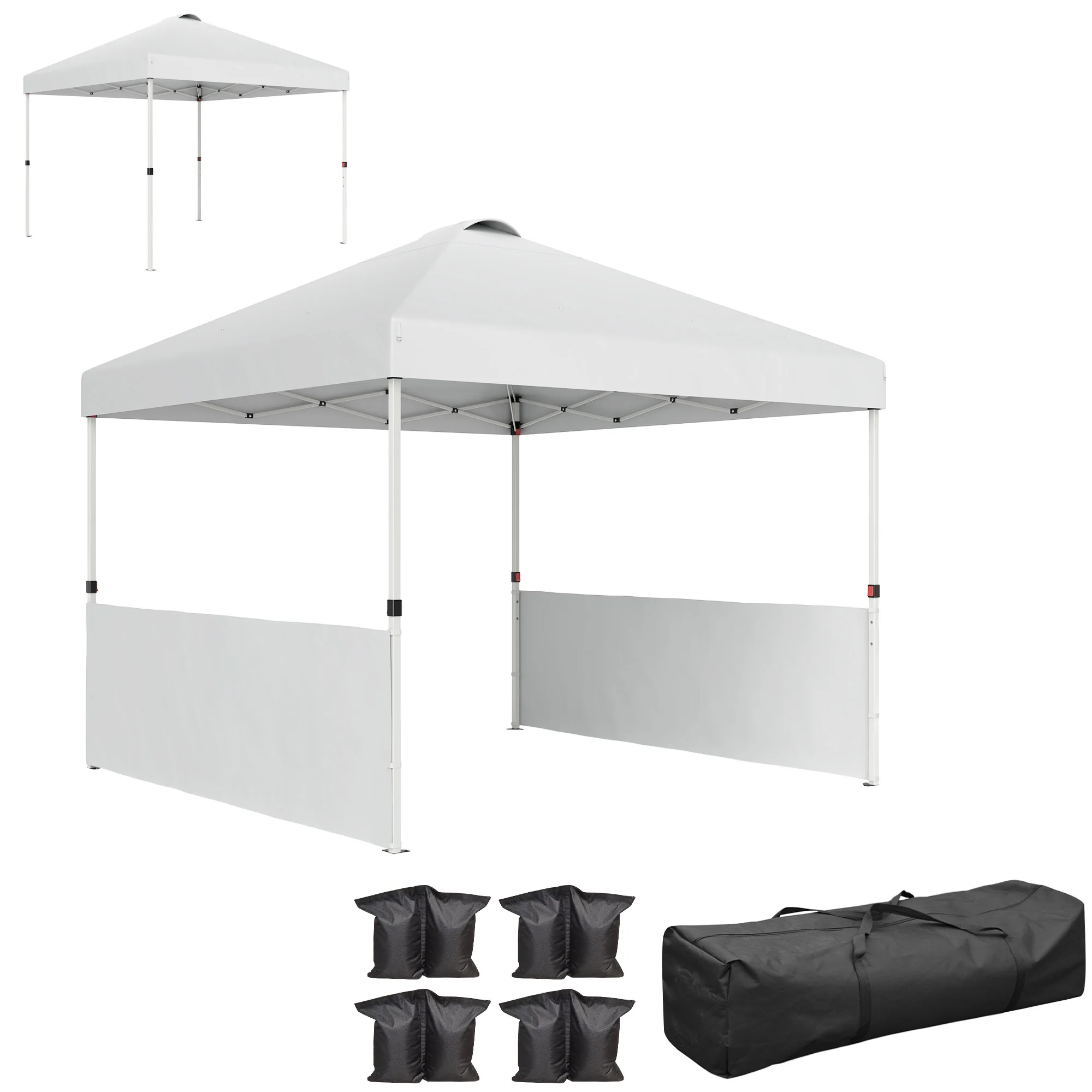 10' X 10' Pop up Canopy Tent with 2 Half Sidewalls, White