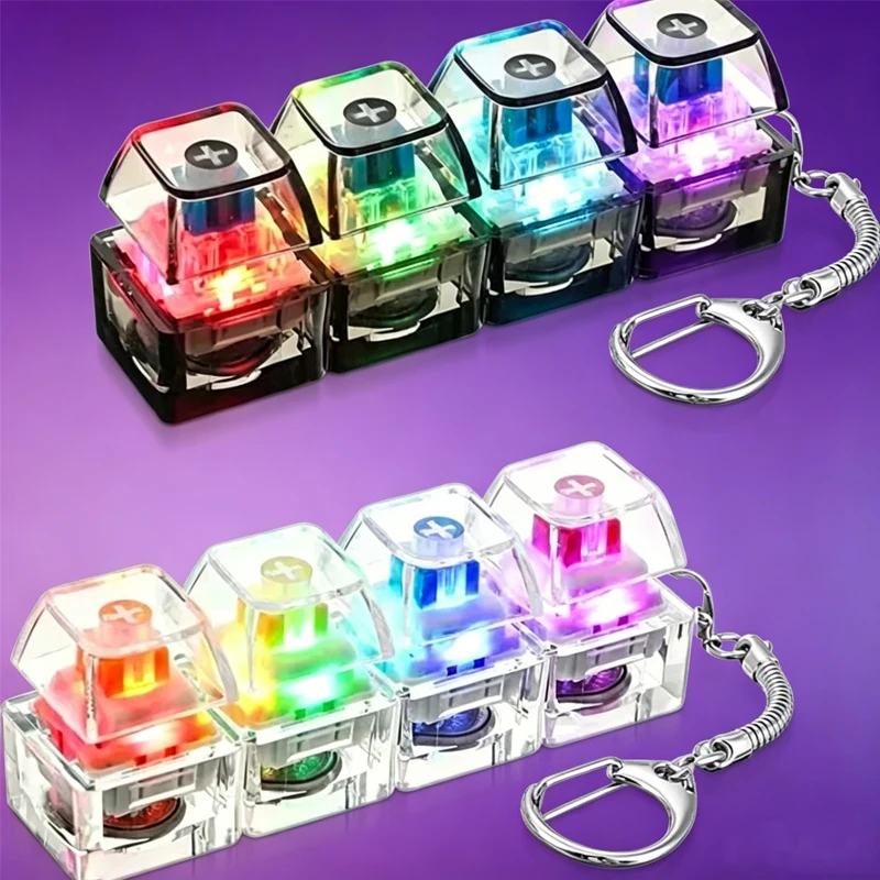 LED Keyboard/; Keychain Fidget Toy Crystal Clicker Sensory Toy for Stress Relief Keyboard Keychain Fidget Gadget for Adults Kid