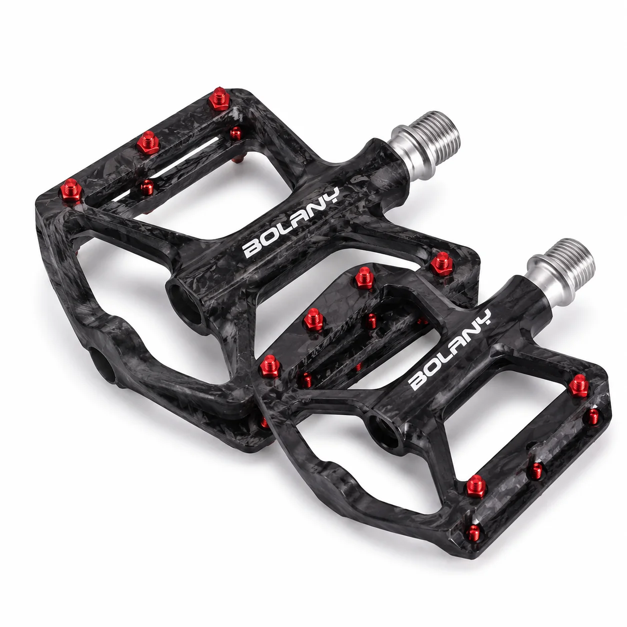 BOLANY Carbon Fiber Bike Pedals Lightweight 3-Bearing Wide Platform Anti-Slip Flat Pedals for MTB Road Mountain Bicycle Cycling