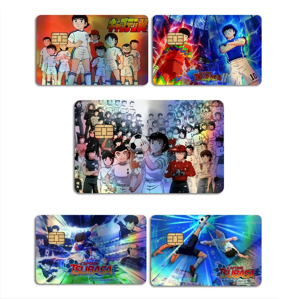 Cartoon Captain Tsubasa Football Fashion Laser Effect Bank Card Stickers Removable Aesthetic Card Decor