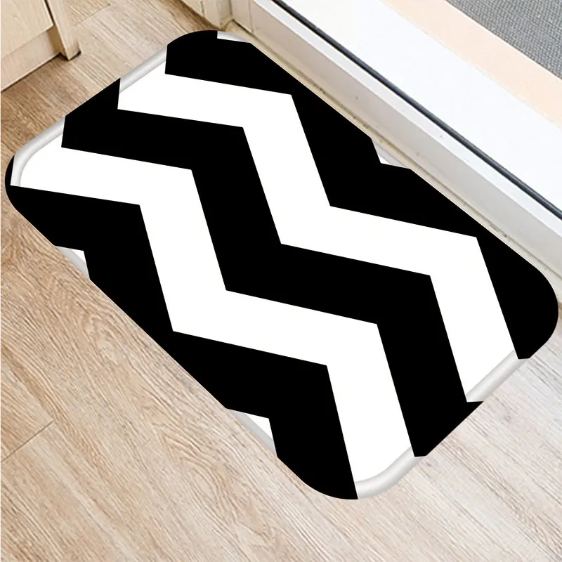 Nordic Black Geometric Kitchen Entrance 40*60cm Door Mat Coral Velvet Carpet Doormat Indoor Floor Mats Anti-Slip Rug 48229-1