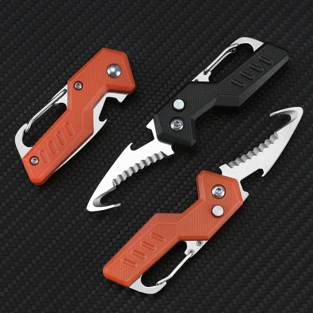 Tunafire Portable Multitools Knives Keychain Serrated Hook Knife Tool Outdoor Survival Camping Multi Folding Knife Box Opener