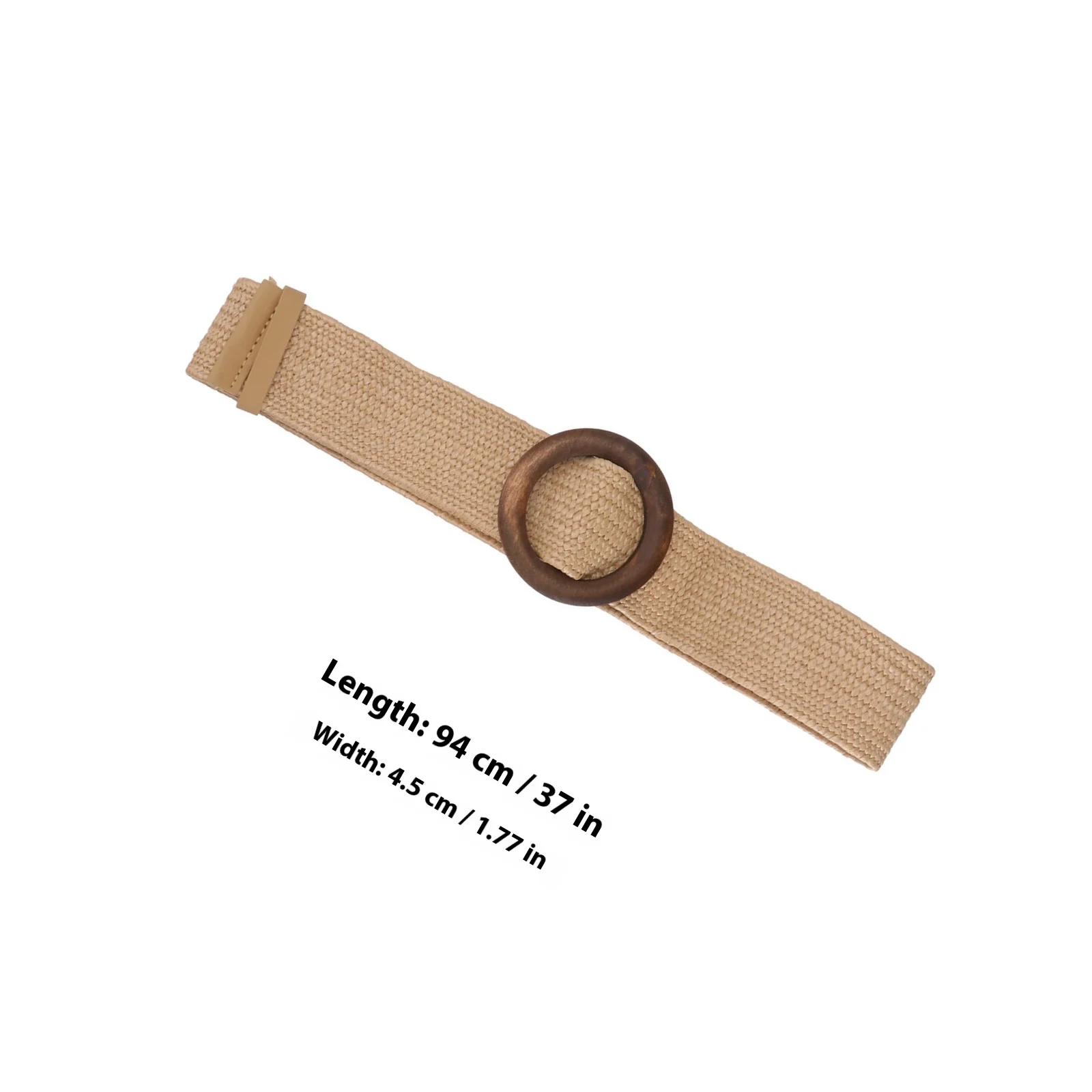 Brown Casual Woven Belt Natural PP Grass Adjustable Wood Buckle Ladies Waistband Fashion Woven Belts for Pants Jeans Bohemian