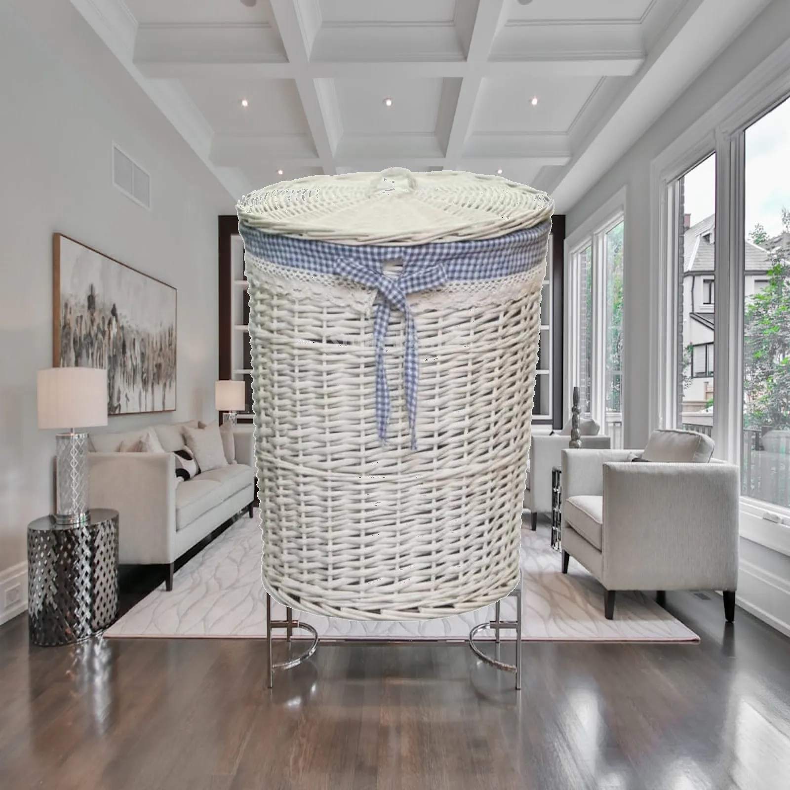 Natural Bamboo Rattan Laundry Basket Linen Storage Hamper for Bedroom Dorm Small Apartment Space Saving