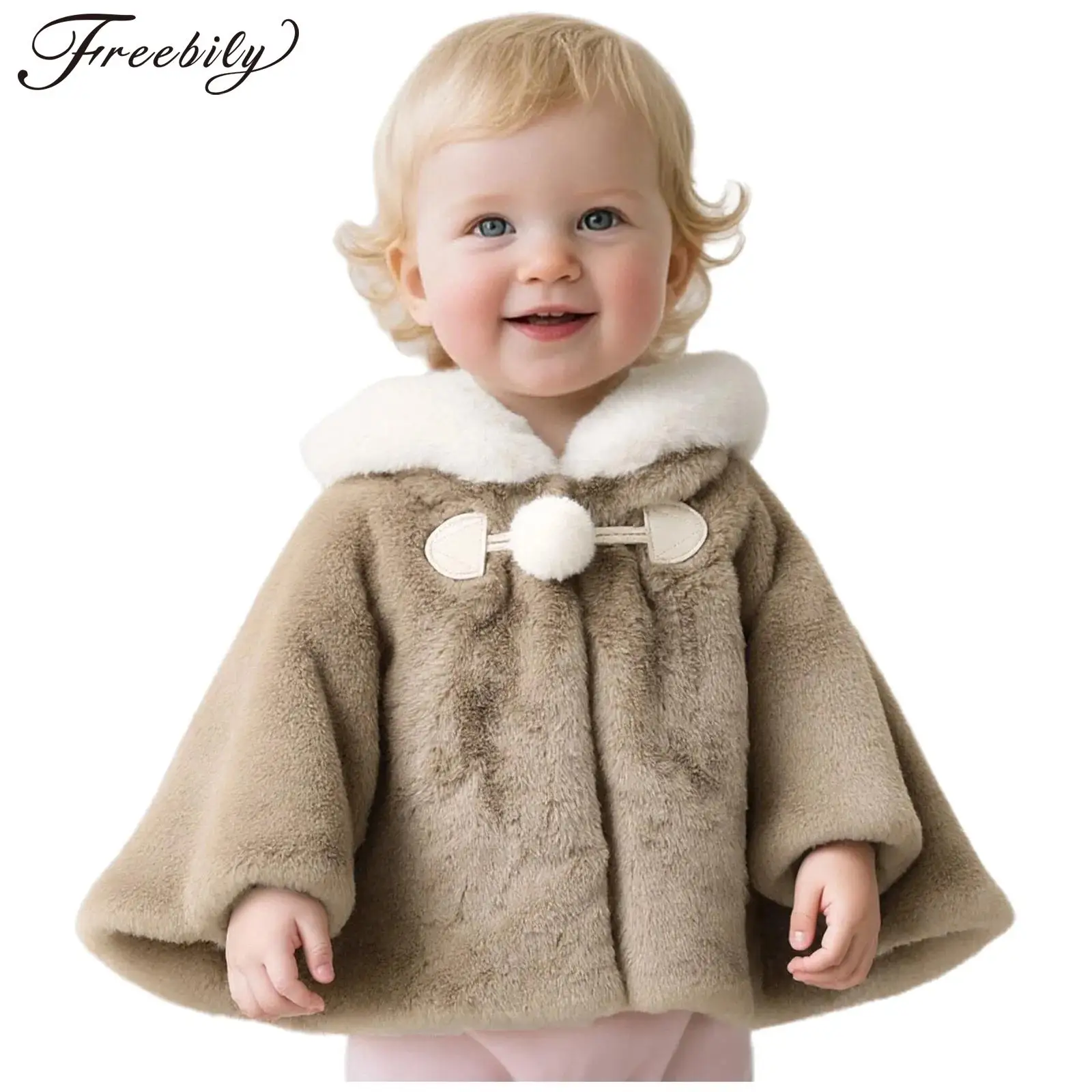 

Накидка с капюшоном для маленьких девочек, зимняя теплая уличная шаль, пончо, толстовка из искусственного меха, пальто с капюшоном для Рождества, дня рождения, накидка принцессы