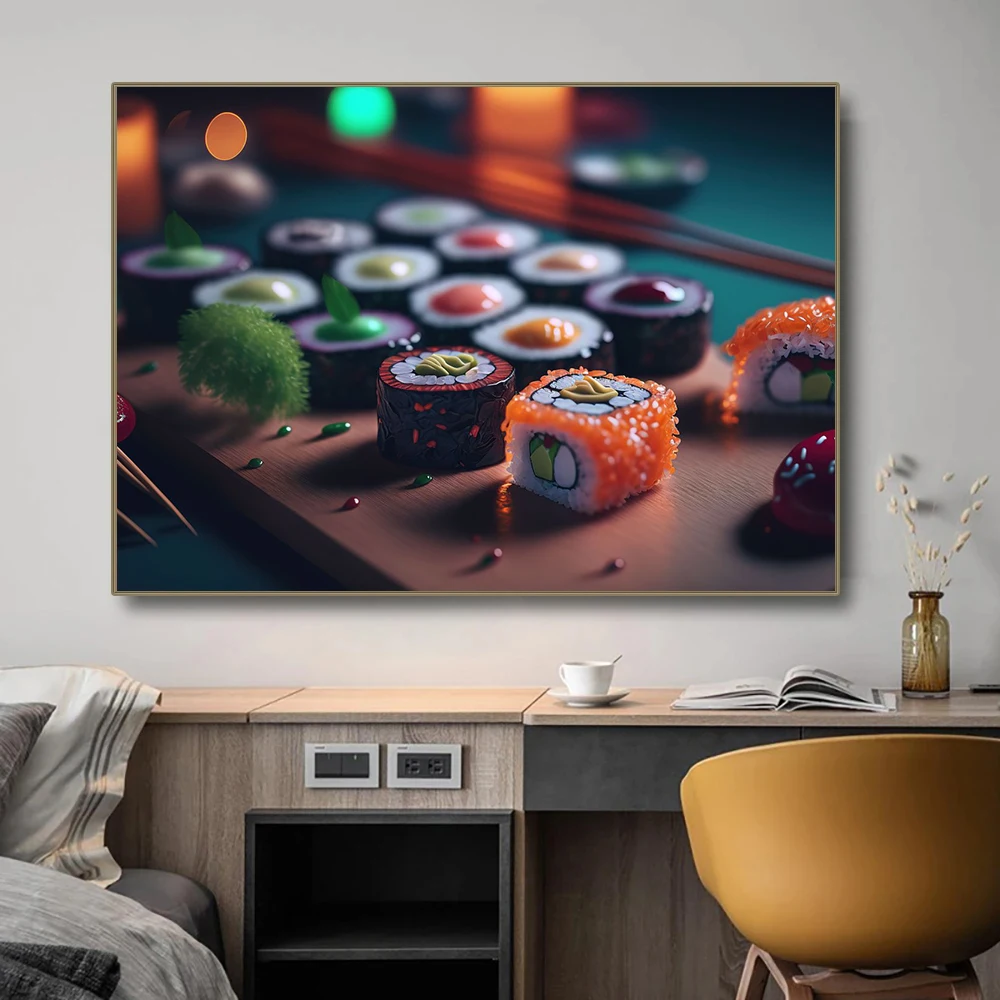 Japanese Food Delicious Sushi Salmon Roll Caviar Seafood Poster Canvas Painting Wall Art Pictures Home Kitchen Restaurant Decor