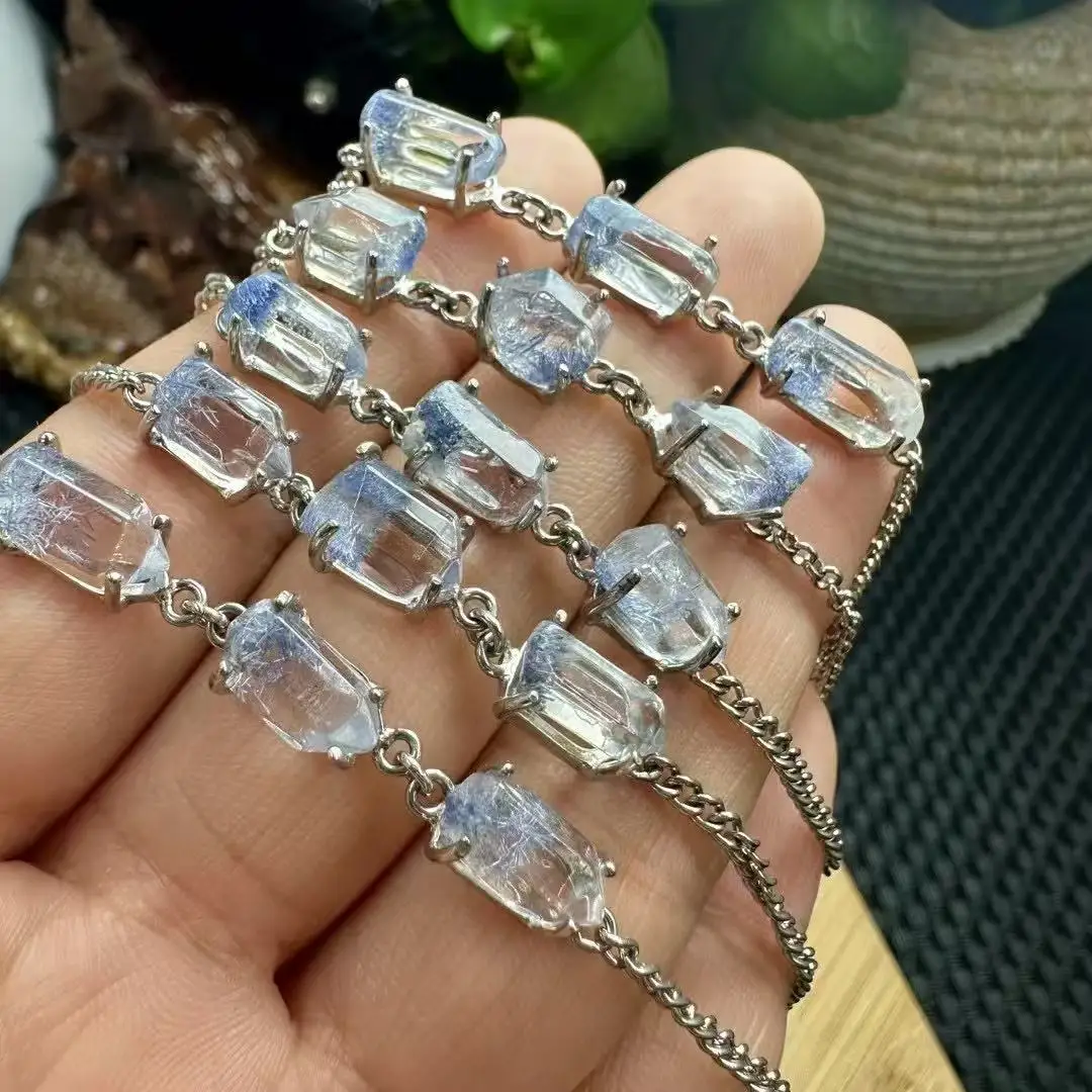 

Unit One Bracelet 925 Silver Inlay Natural Dumortierite Crystal Three Particles Bracelet For Meditation