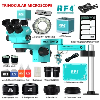 Mikroskop stereoskopowy trójokularowy RF4 do biurka, do lutowania biżuterii, monet, płyt PCB telefonów, kamera 4K HDMI, elektroniczna lupa 2K do napraw
