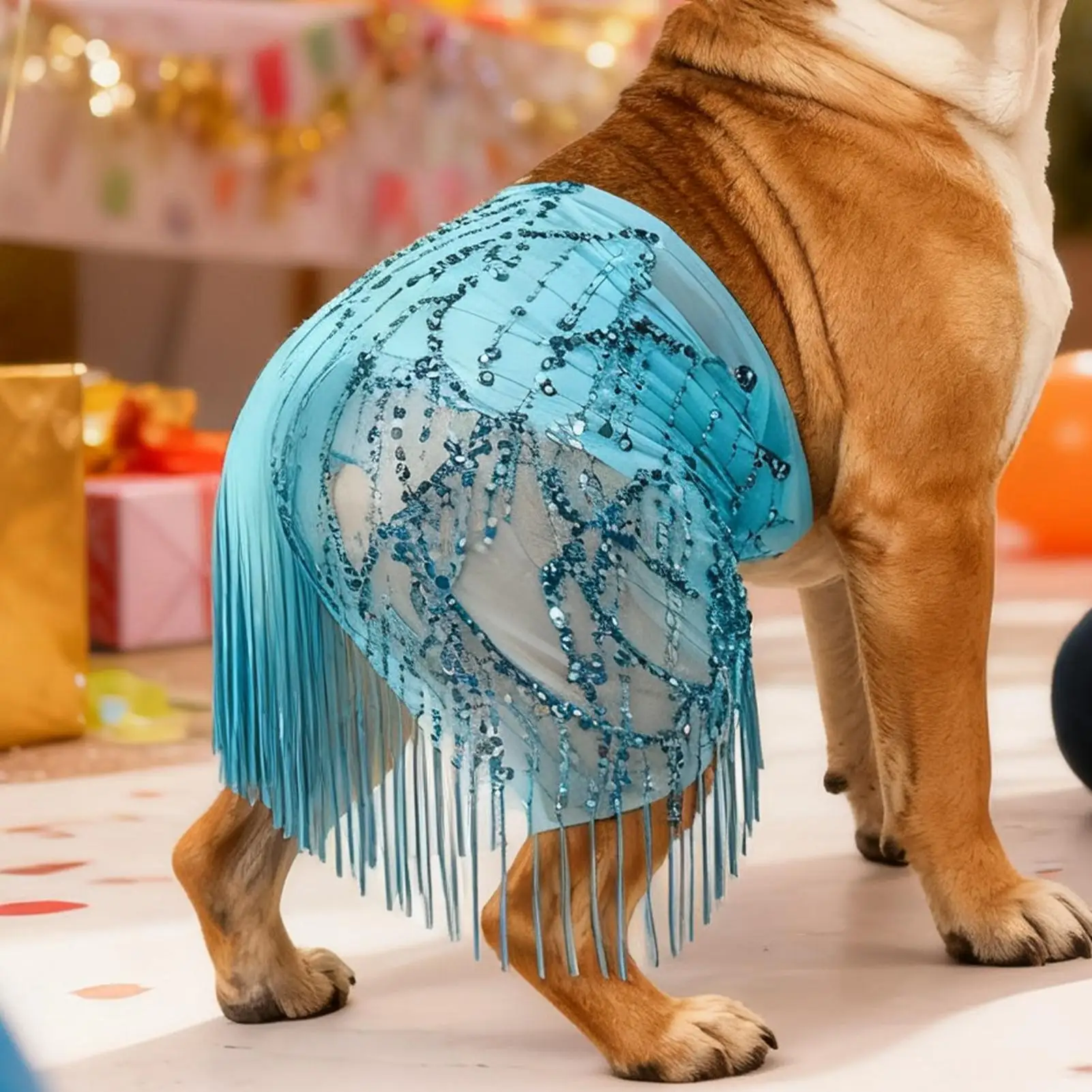 تنورة رقص شرقي للكلاب، تنورة كلب زرقاء مع سلسلة خصر وترتر، زي الورك لأداء حفلات الجرو المتوسطة وحفلات عيد الميلاد #3