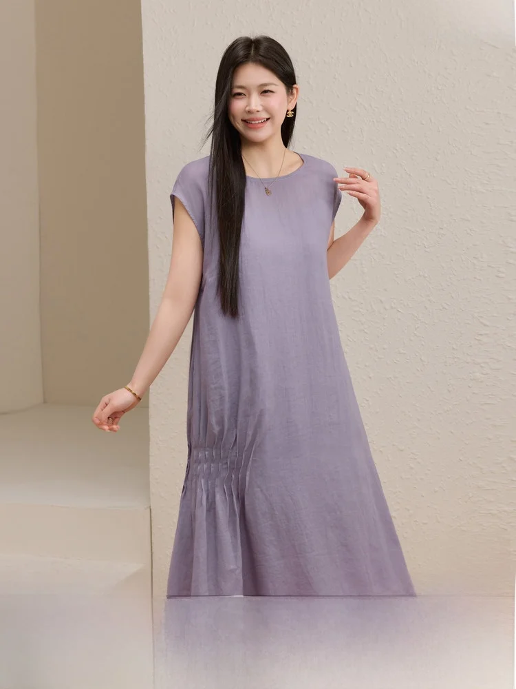 

Textured Plane Sleeve Dress Breathable Summer Fashion plus Size Women's Clothing A-Line Midi Dress round Neck Short Sleeve