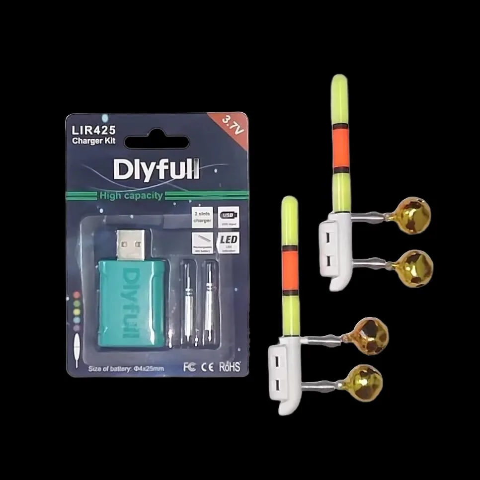 5-piece Set Including 2pcs Bite Indicators and Night Fishing Indicator (1pc Charger+2pc RechargeableCR425 3.7V Lithium Battery)