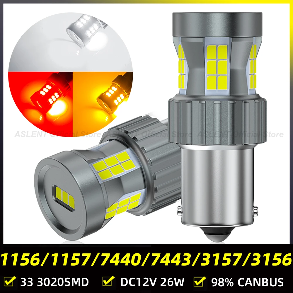 

2Pcs No Hyper Flash Led Lights P21W Car Turning Canbus 1156 BA15S PY21W BAU15S T20 7440 WY21W P21/5W 7443 3157 Amber Yellow 12V