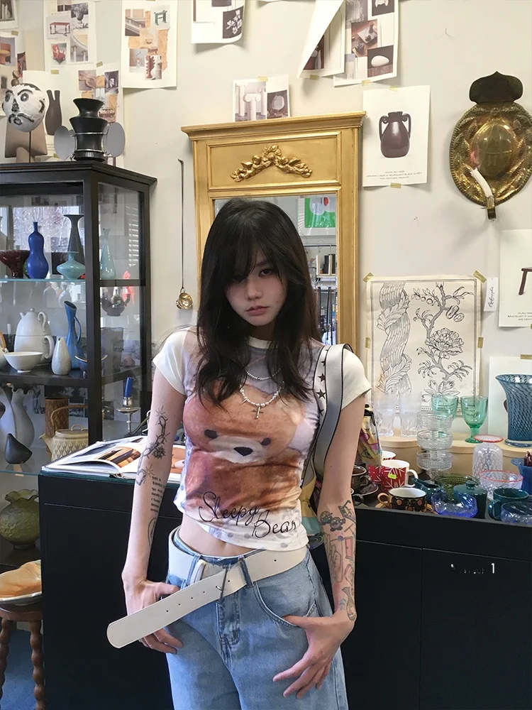 

Forlions Spring Thin Outerwear round Ne Women's T-irt Korean Sle Commute Faion Print Versatile ort Sve Top