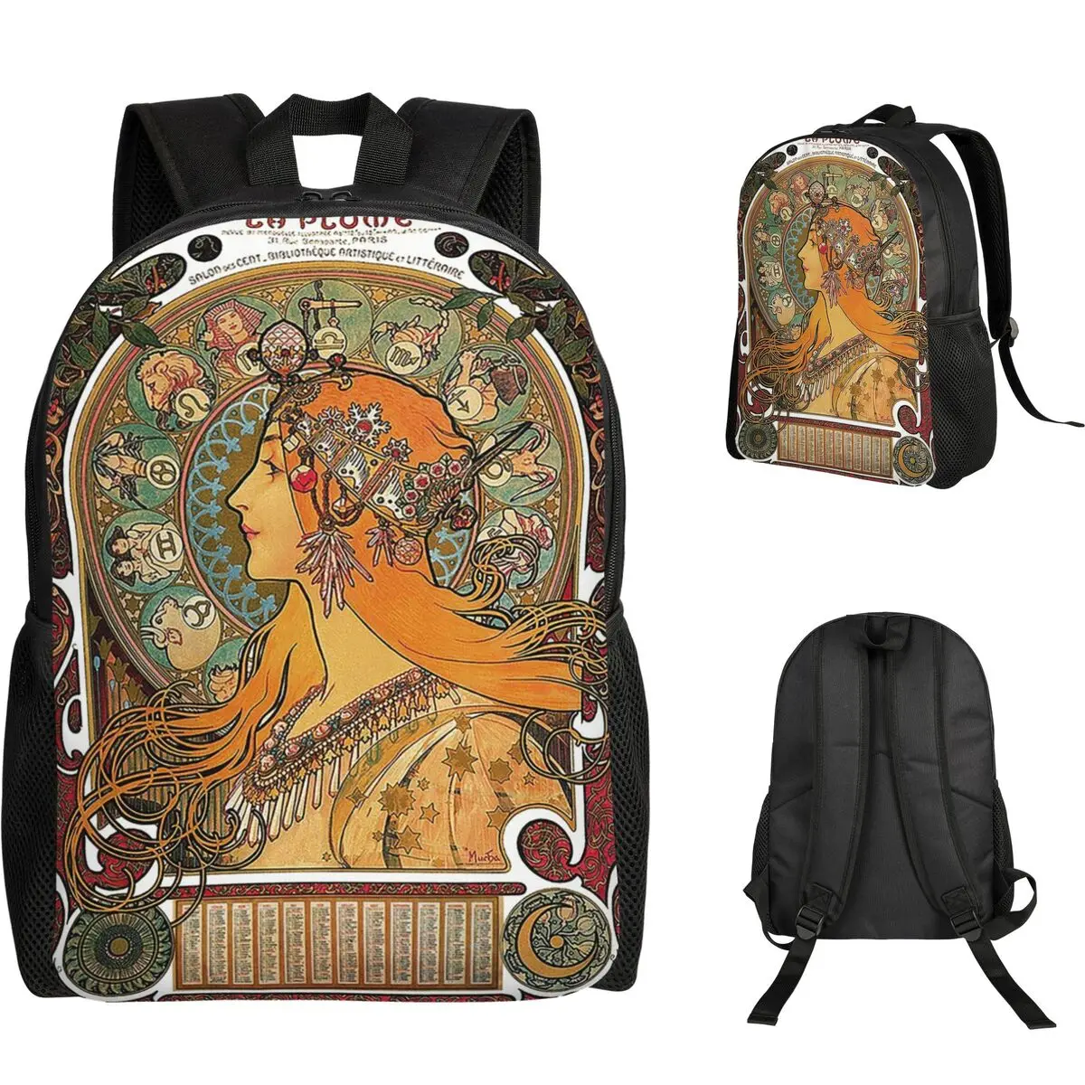 Zodiac (Original Version), By Alphonse Mucha (1896) ORIGINAL COLORS Backpack Boys Girls BookBag School Bag Laptop Shoulder Bags