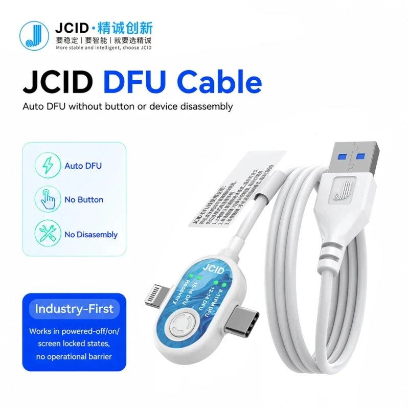 JCID Cable de Recuperación DFU de Doble Puerto Lightning Tipo-C Entrada Automática a Modo DFU para iPhone 8-16 Reparación y Restauración 4