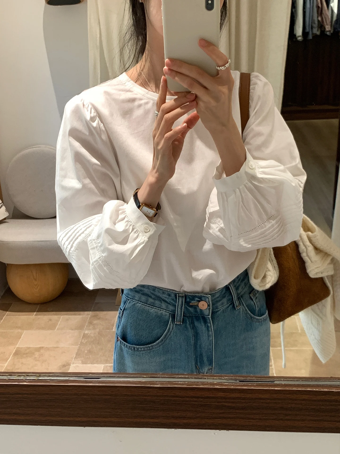 

Casual Lantern Sve irt Women's Thin Long Sve Design Sensation Korean Sle Autumn New Arrival Breathable Skin-F...