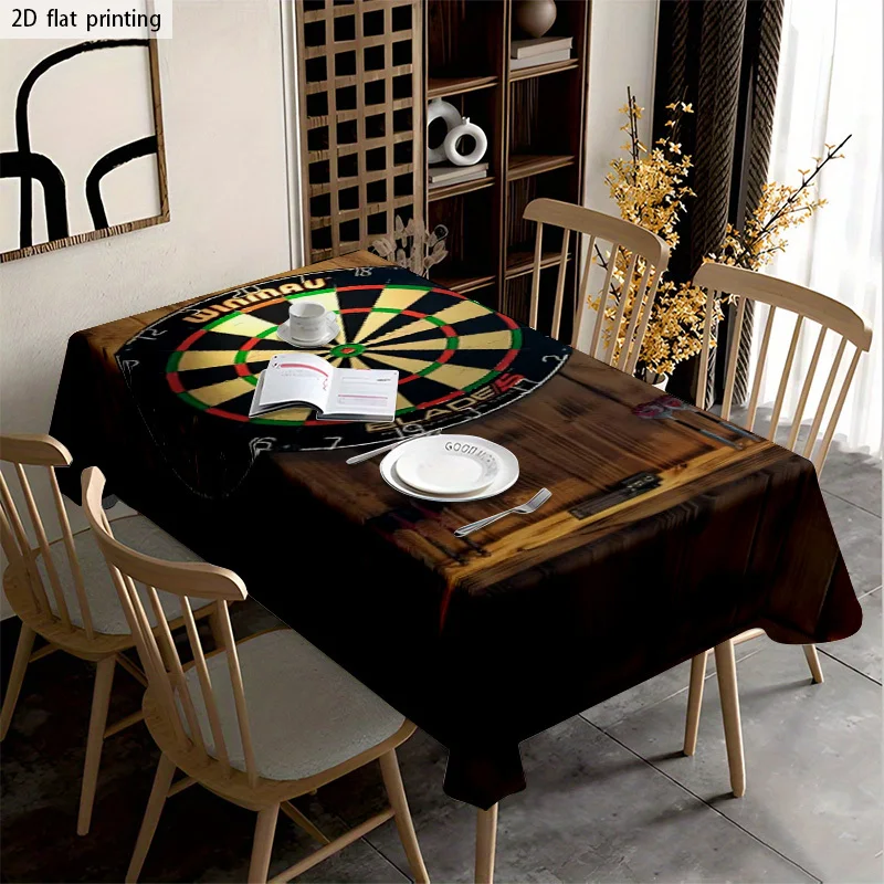 1pc Dart-Themed Tablecloth with Dart Board Pattern & Dart Motifs - Soft Machine-Washable Fabric, Rectangular Table Cover for Din