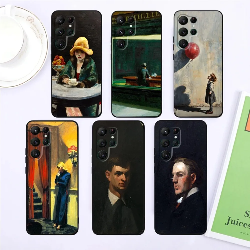 

Art E-Edward H-Hopper Phone Case For SamsungS24,S23,S22,S21,Ultra Pro S10,S30Plus,S9,20lite Black Cover