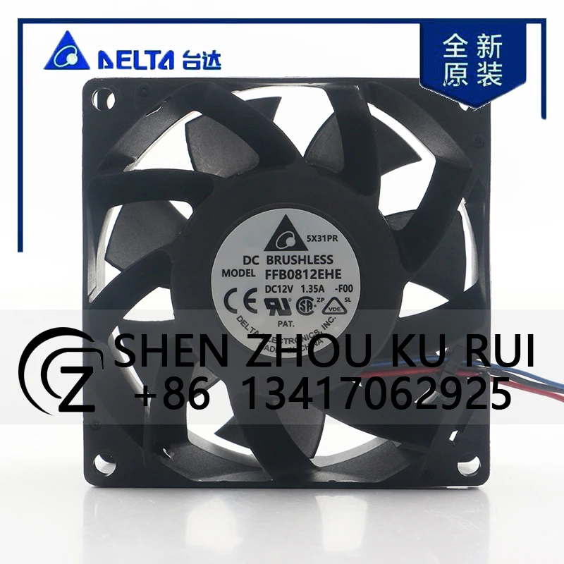 

Delta 24V 48V DC 12V 1.35A AC EC 8038 80X80X38MM 8CM 3-wire Inverter Chassis Power Supply Axial Flow FFB0812EHE-F00 Cooling Fan