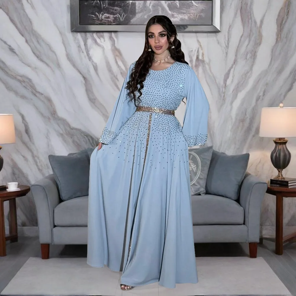 Evening Dresses Arab Long Robe Embroidery Muslim Women Party Jalabiya Eid Ramadan Morocco Dubai Abayas Kaftan Islam Vestidos New