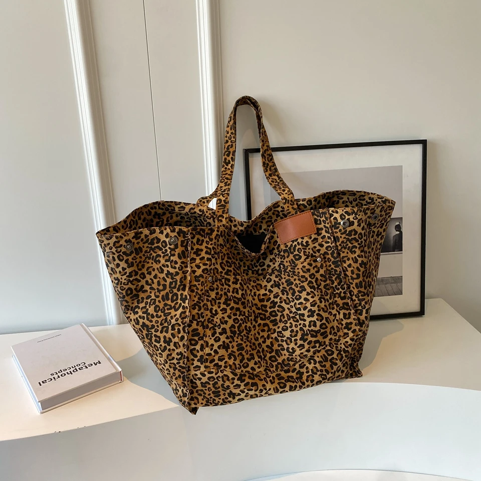 Leopard Casual Totes For Women Large Capacity Fashion Shoulder Bags Soft Cloth Big Leisure Or Travel Bags Korea Lazy breeze Bags