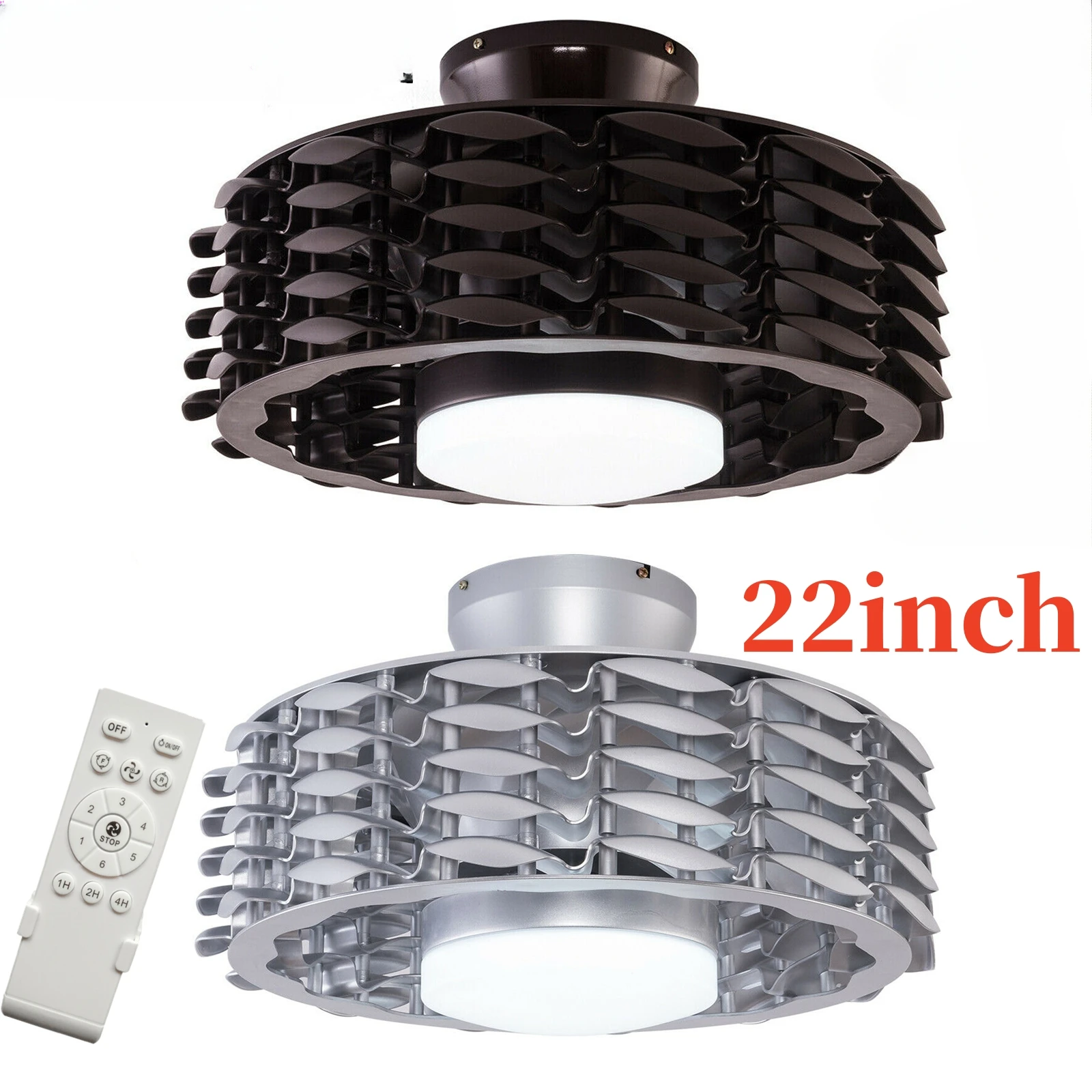 22 Inch Bladeless Ceiling Fan with Light and Remote Control 3-Color Adjustable Modern Semi Flush Mount LED Ceiling Fan Light