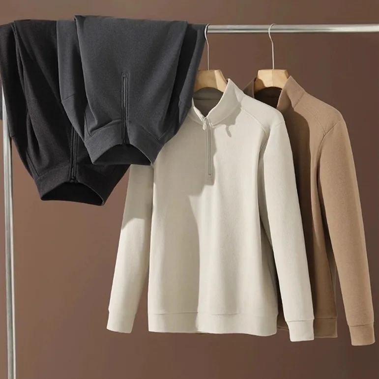 

Silk Long Sve Sweatirt Jaet for Men Stand Collar Self Heating Anti Wrinkle Breathable Comfortable Casual Wear