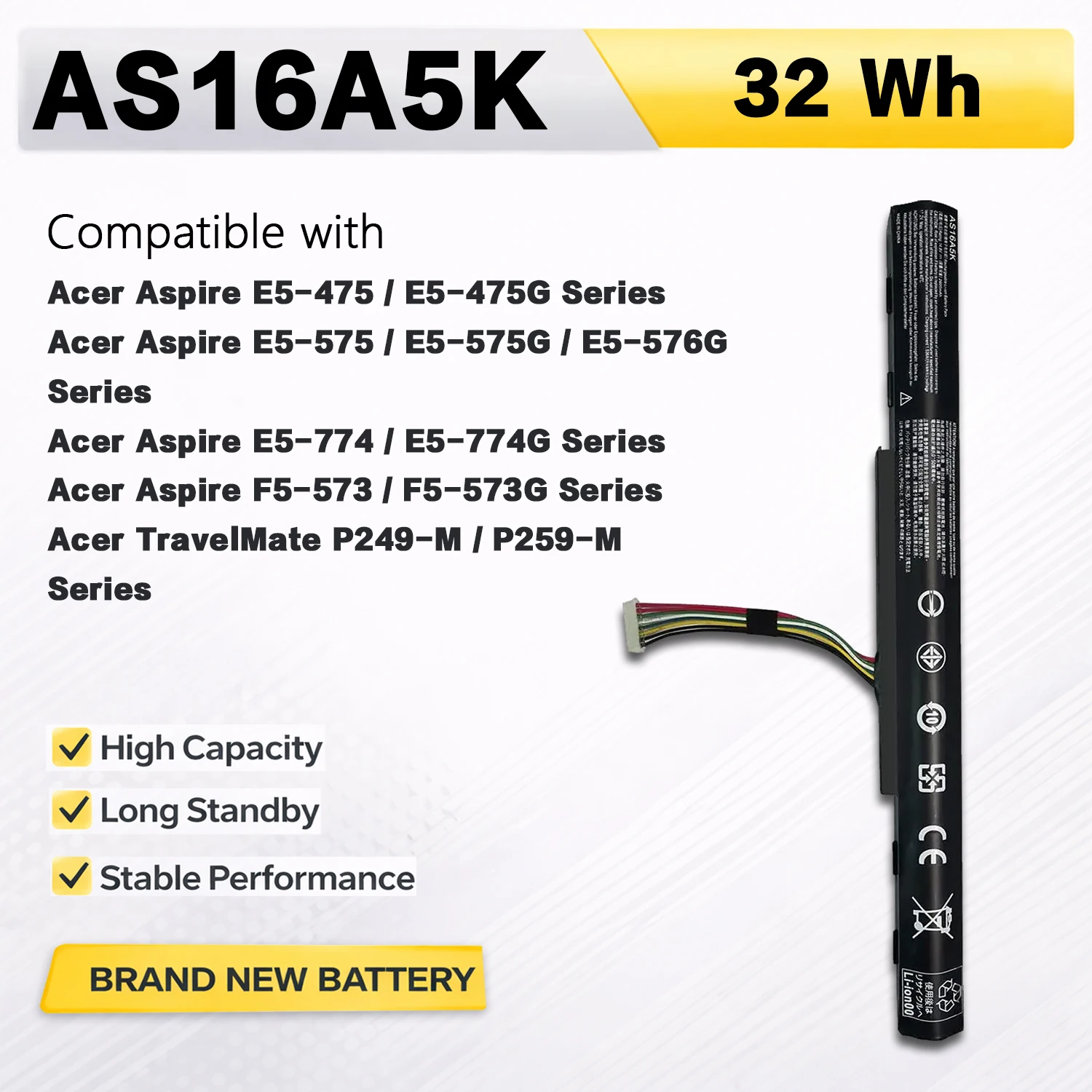 PowerHub AS16A5K 14.8V 32Wh 2200mAh Laptop Battery For Acer Aspire E5-575 E5-475 E5-774 AS16A7K TravelMate P249 P259 N16Q1 N16Q2
