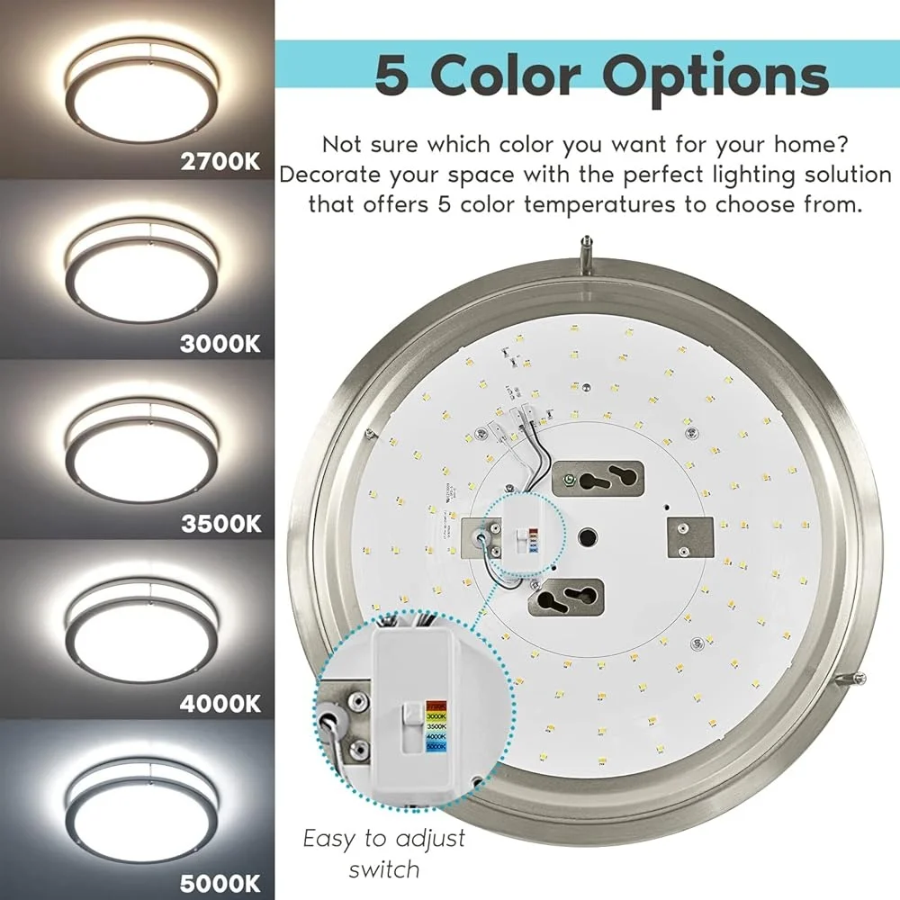 Luz de techo de emergencia de 14 pulgadas con batería de respaldo 18W 5 opciones de color 2700K a 5000K regulable 1440 lúmenes montaje empotrado