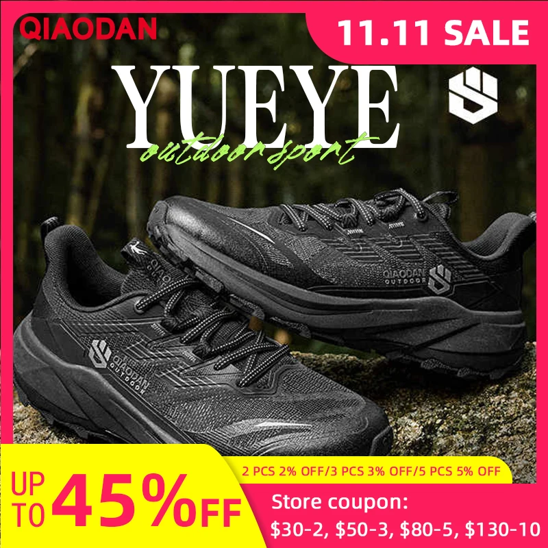 

QIAODAN Men's Black Trail Sneakers2025 Autumn Mesh Breathable Running Shoes Shock-Absorbing Anti-Slip Outdoor Shoes QXF073251906