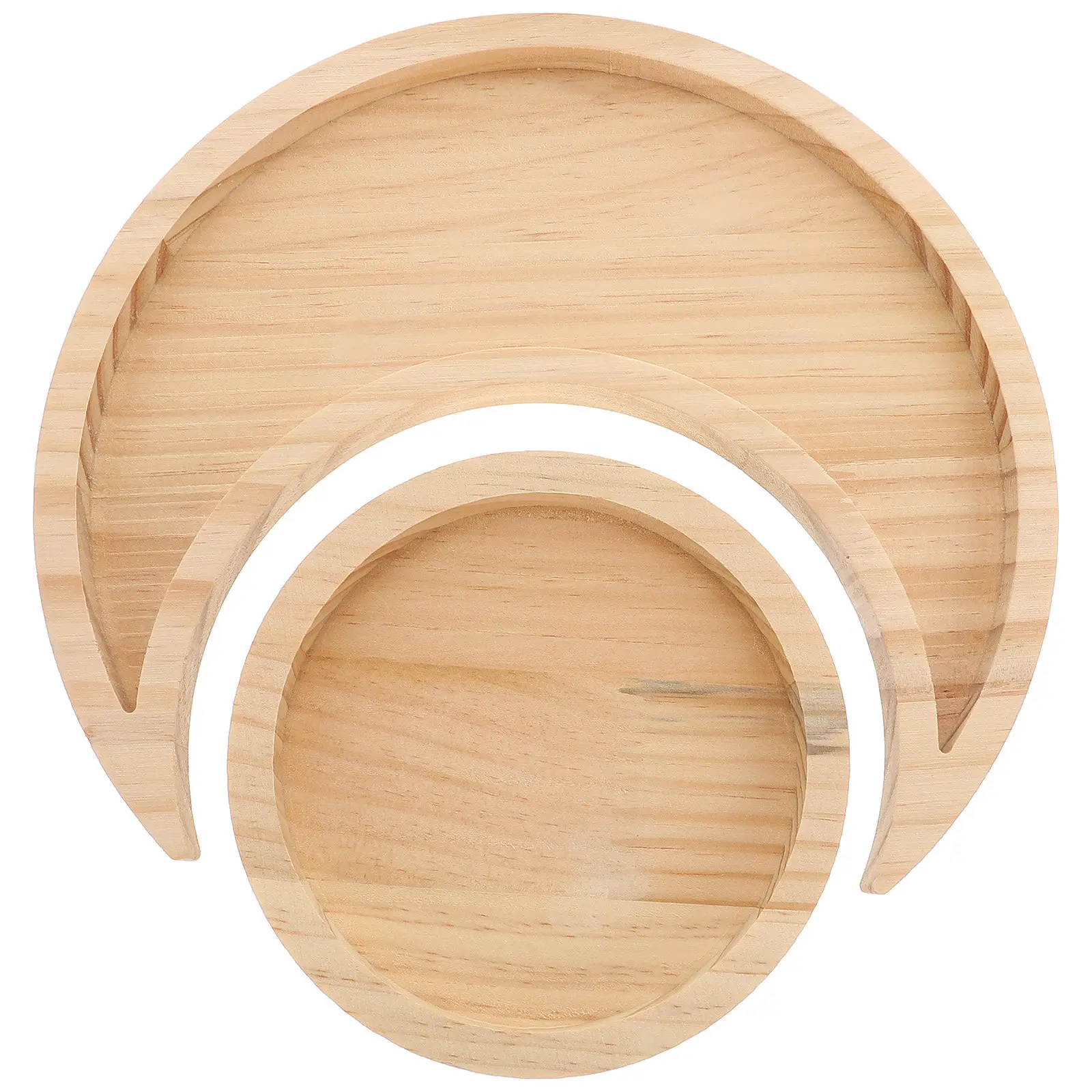 2 Bandejas Redondas Artísticas de Madera con Diseño de Luna, Material de Pino Premium, Plato Versátil para Joyas, Cosméticos y Artículos Diversos