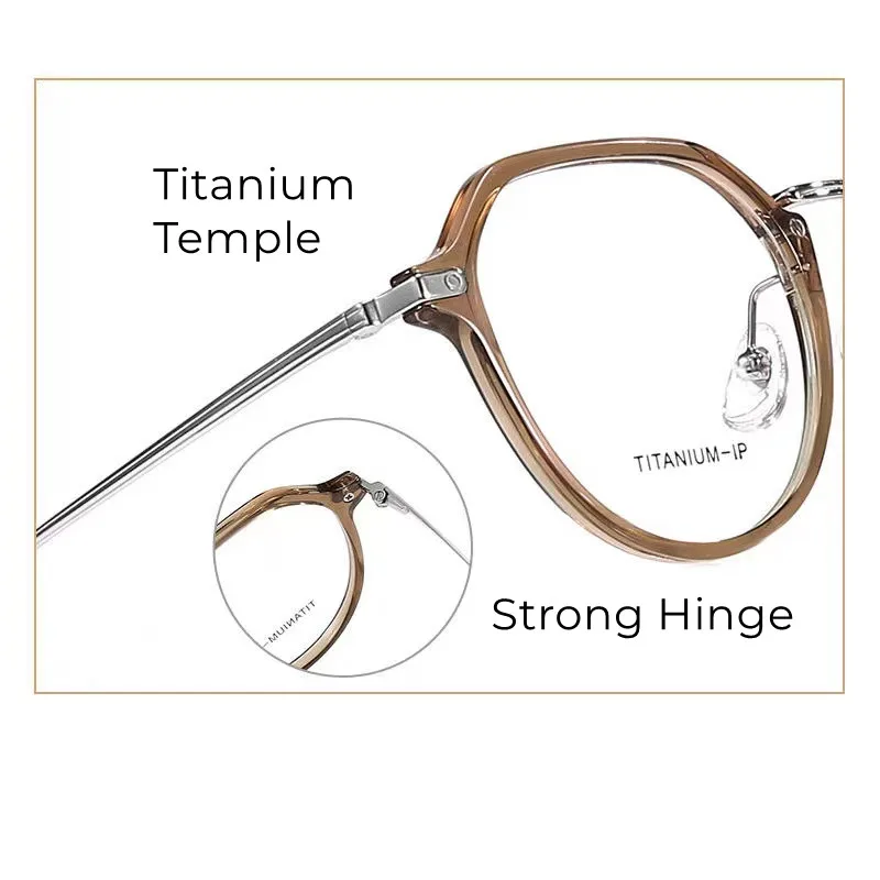 TR Frame Titanium Temple Eyeglasses Designed Full Rim Square Spectacle Vintage Style Fashion Big Nose Suitable 21mm bridge