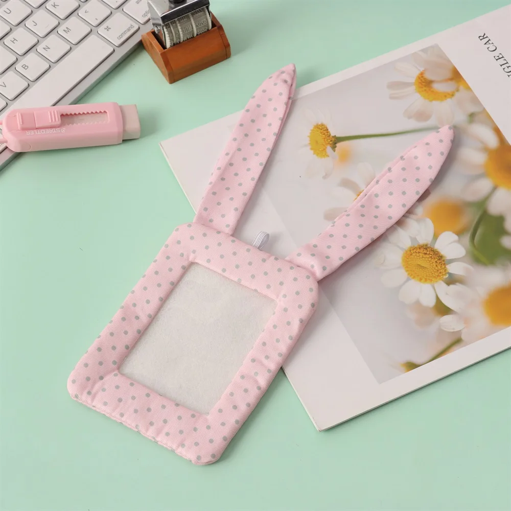 New Polka Dot Rabbit Ears Pillow Card Holder INS Korean Style 3-inch Kpop Photocard Holder Gift Soft Mini Protective Case