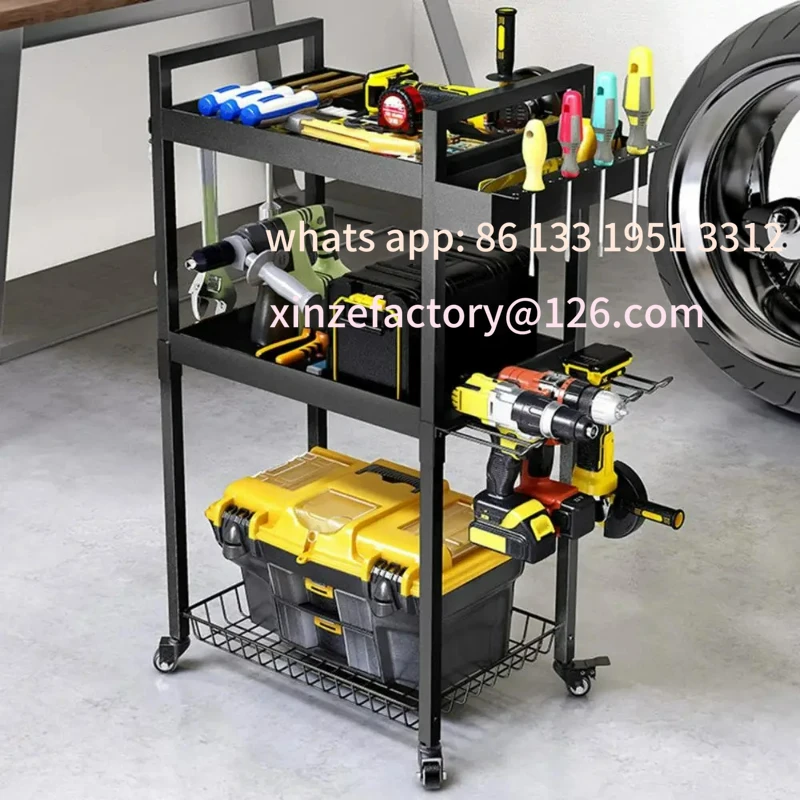 

Customizable Garage Floor Standing Rolling Storage Cart 3-Layer Design Screwdrivers Wrenches Tool Organizer Cart with Multi-Dire